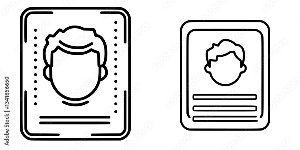 Poster modern identification cards designed with simple line art featuring a headshot outline and space for