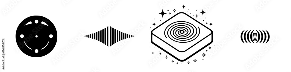 Poster unique abstract symbols illustrating sound waves and vibration patterns in a creative design display