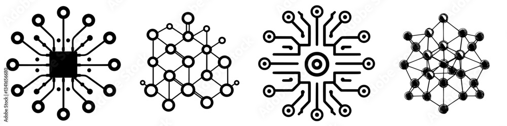 Poster geometric patterns illustrating digital network concepts with interconnected nodes in a modern desig