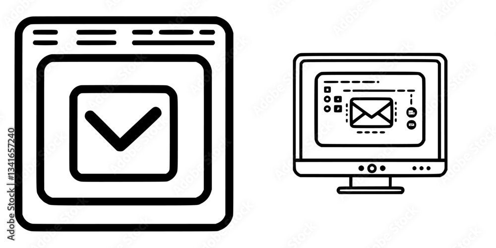 Poster email communication represented by computer icons for modern technology and digital messaging