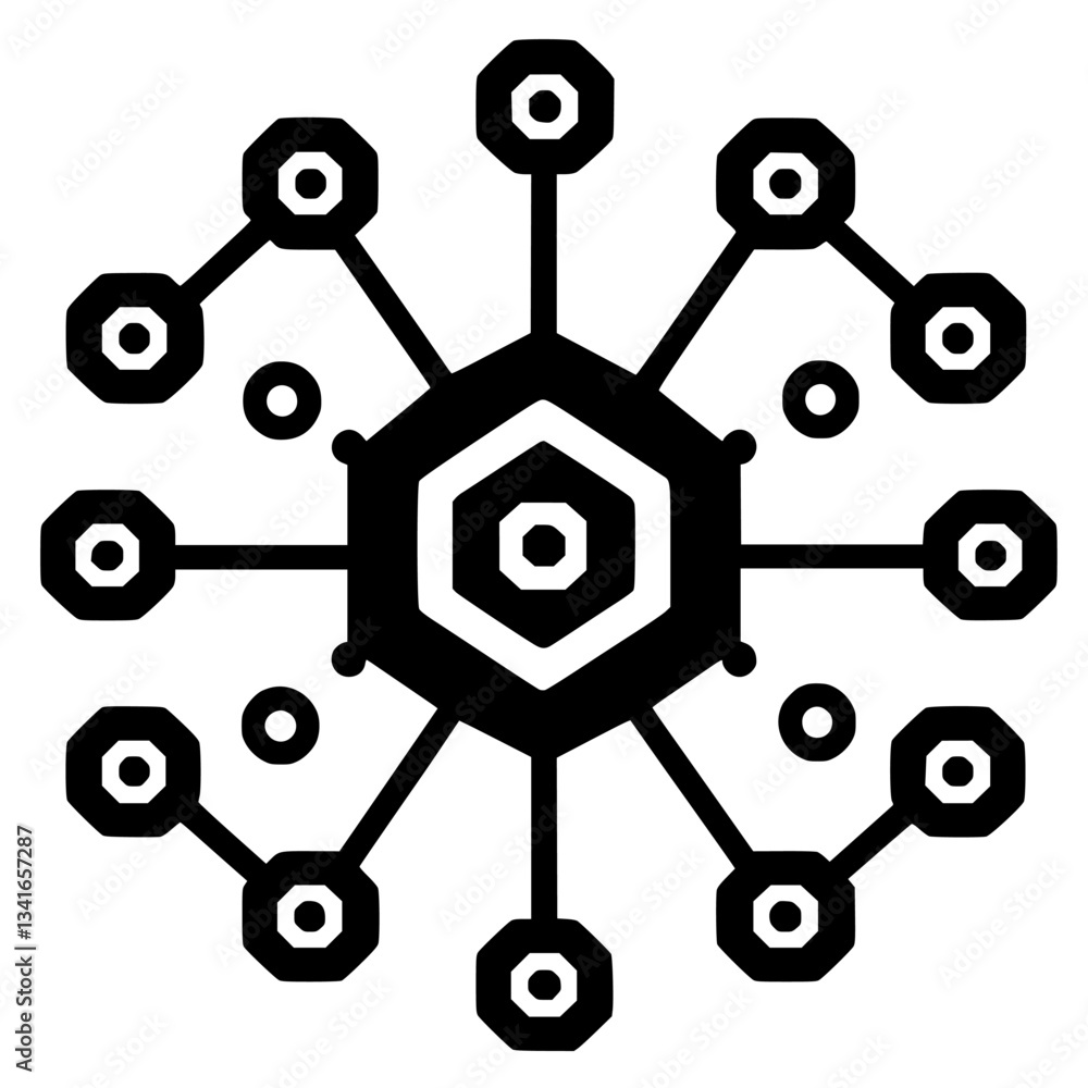 Poster abstract geometric design showcasing interconnected hexagons and circles in a modern digital style