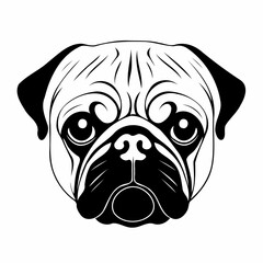 Fototapeta premium Vector black and white silhouette of a pug's face, drawn with minimalist strokes