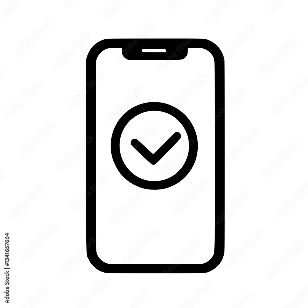 Poster mobile device displaying a checkmark symbol indicating successful operation or confirmation in a dig