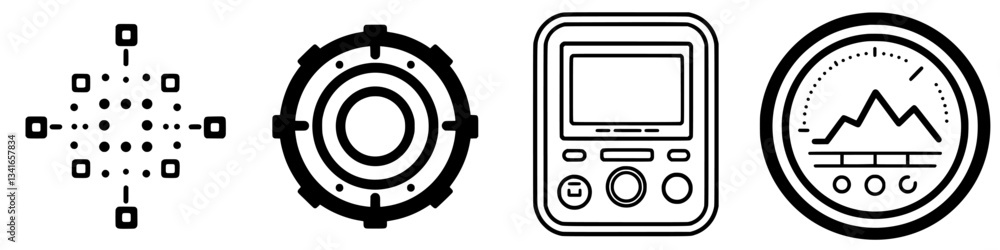 Poster symbols representing technology and data visualization used in modern interfaces and designs
