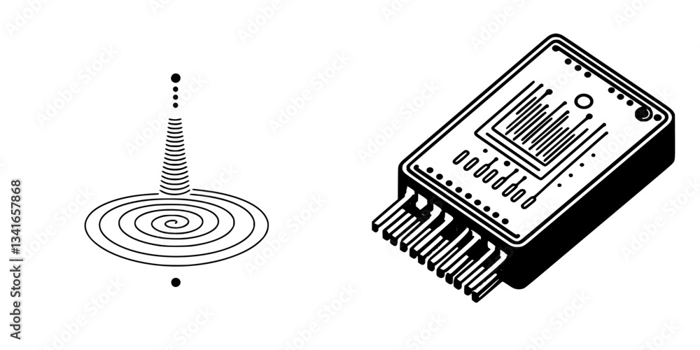 Poster abstract representation of waveforms and electronic components illustrating technology concepts