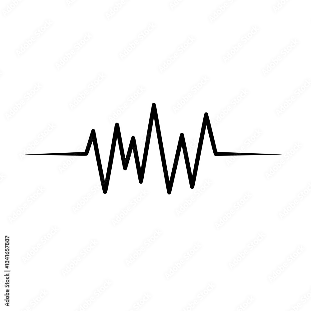 Poster sound wave symbol representing audio frequency in a minimalist design with black lines on a white ba