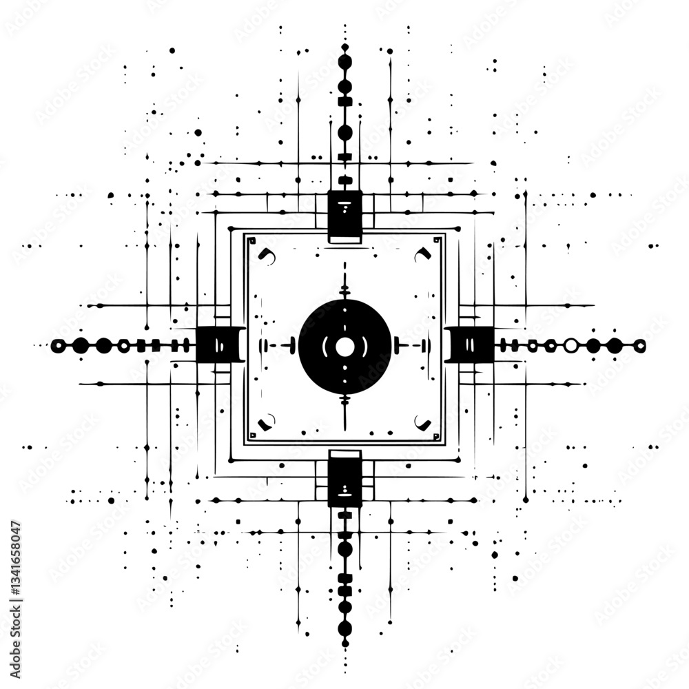 Poster intricate geometric design featuring symmetrical patterns on a white background created on a digital