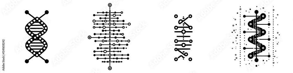 Poster unique designs showcasing various representations of dna structures and molecular patterns in black 