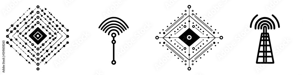 Poster abstract geometric patterns representing connectivity and communication with various designs and sha
