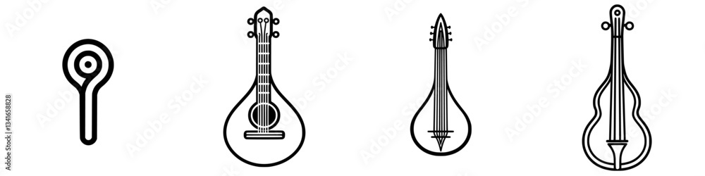 Aufkleber musical instruments represented in a simple black and white design, showcasing various string instru