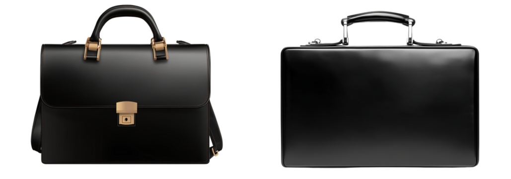 Black leather briefcase isolated on a transparent background