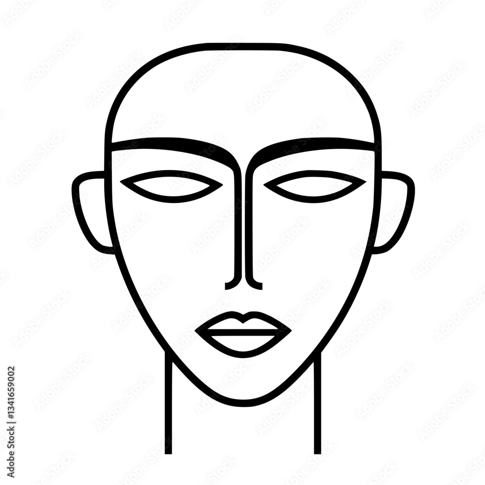Poster minimalist line art of a human face showcasing symmetrical features and an expression of calmness an