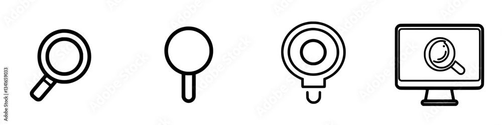 Poster multiple magnifying glass icons in different styles showing search concepts in various formats and d