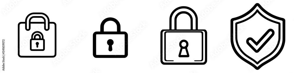 Poster various lock icons representing security, privacy, and protection concepts in digital design