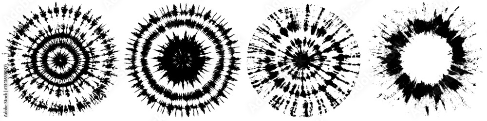 Poster various circular black ink patterns created through splatter techniques on a white background showca