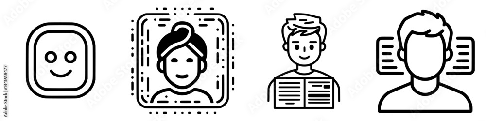 Poster expressive icons representing emotions and individuals engaged in various activities within a digita