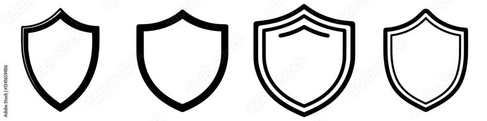 Poster collection of shield icons showcasing various styles and designs for graphics and illustrations