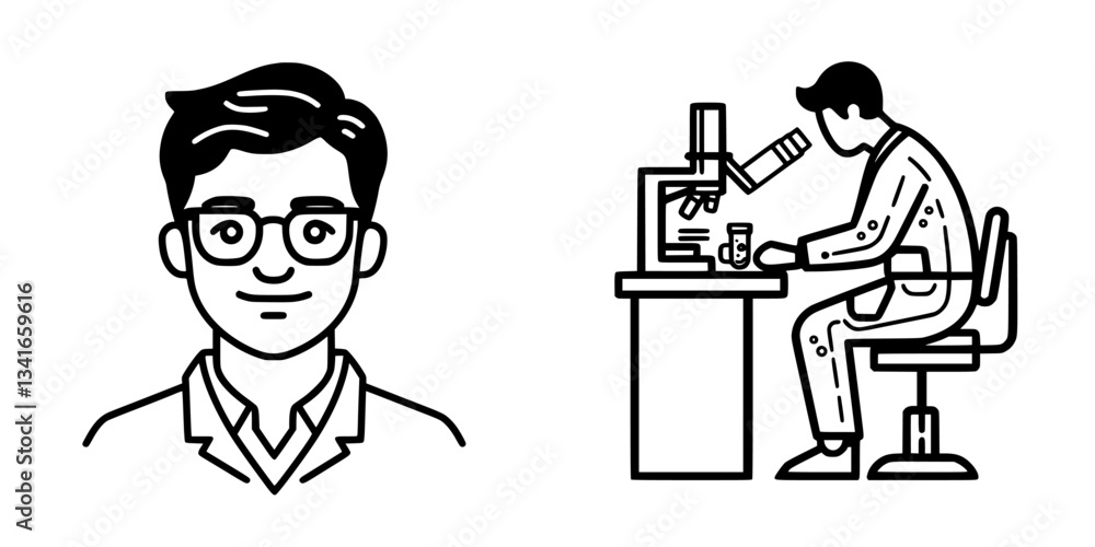 Poster scientist engaged in laboratory research while examining samples under a microscope in a modern lab 