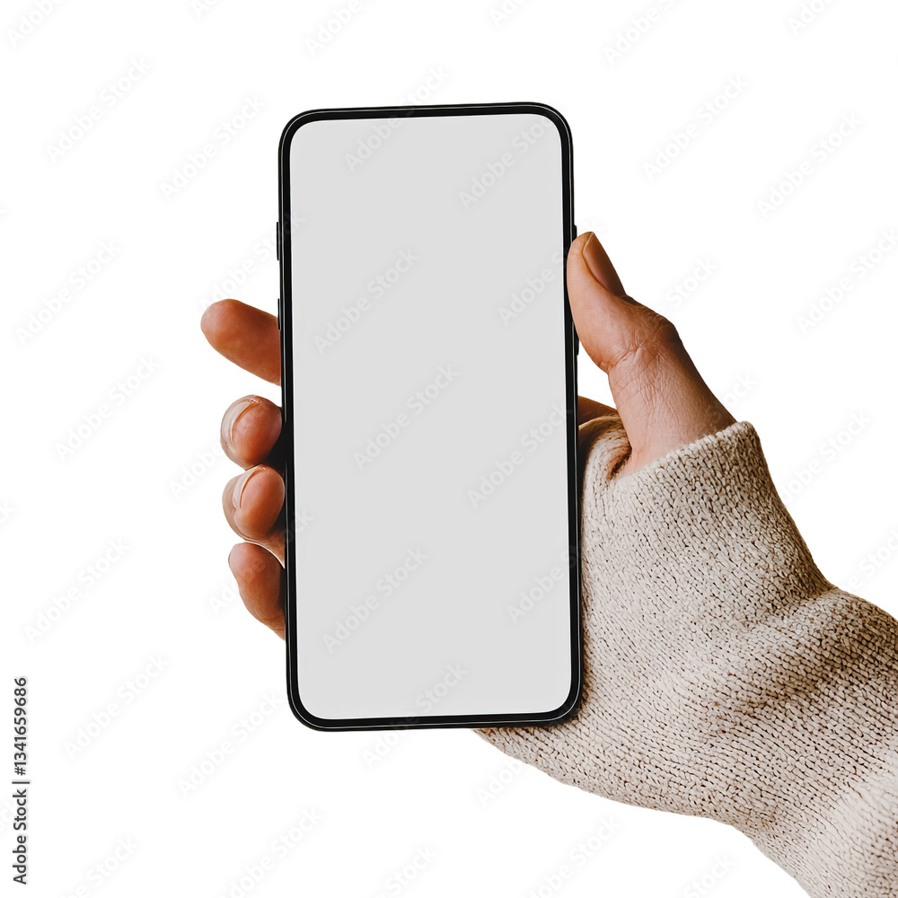 Aufkleber A hand grasping a smartphone with an empty display, highlighting mobile tech and communication, set against a transparent backdrop, created with Generative Ai