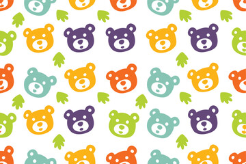 Seamless kawaii-style vector pattern of doodled animals like foxes, bears, rabbits, and cats. Big eyes, rounded shapes, minimalistic expressions, and pastel backgrounds. perfect for nursery textiles