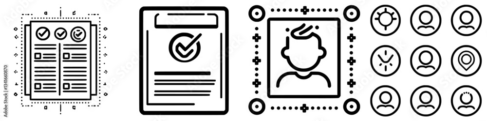 Poster digital checklist and user profile icons for organization and verification tasks in modern workflow
