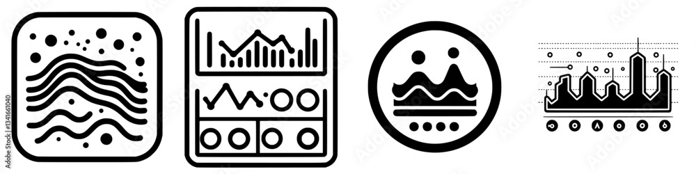 Poster various abstract icons representing data visualization and analytics in a modern style