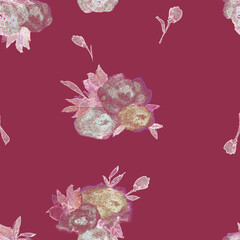 Seamless pattern with watercolor flower motif on a * background