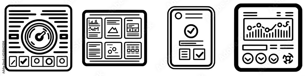 Poster visual representation of various data analytics dashboards showcasing metrics and visualizations wit