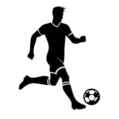 Vector black and white silhouette of a football player with a ball, drawn with minimalist strokes