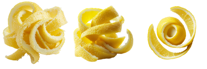 Isolated on a transparent background is a spiral made from lemon peel, generated using Ai technology