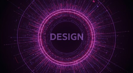 Illuminating Design: A captivating digital design concept, showcasing a central "DESIGN" text encircled by radiant, glowing lines and patterns, suggesting creativity and innovation.