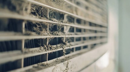 Dirty in dust and mold air conditioner filter close-up. Home air conditioner maintenance