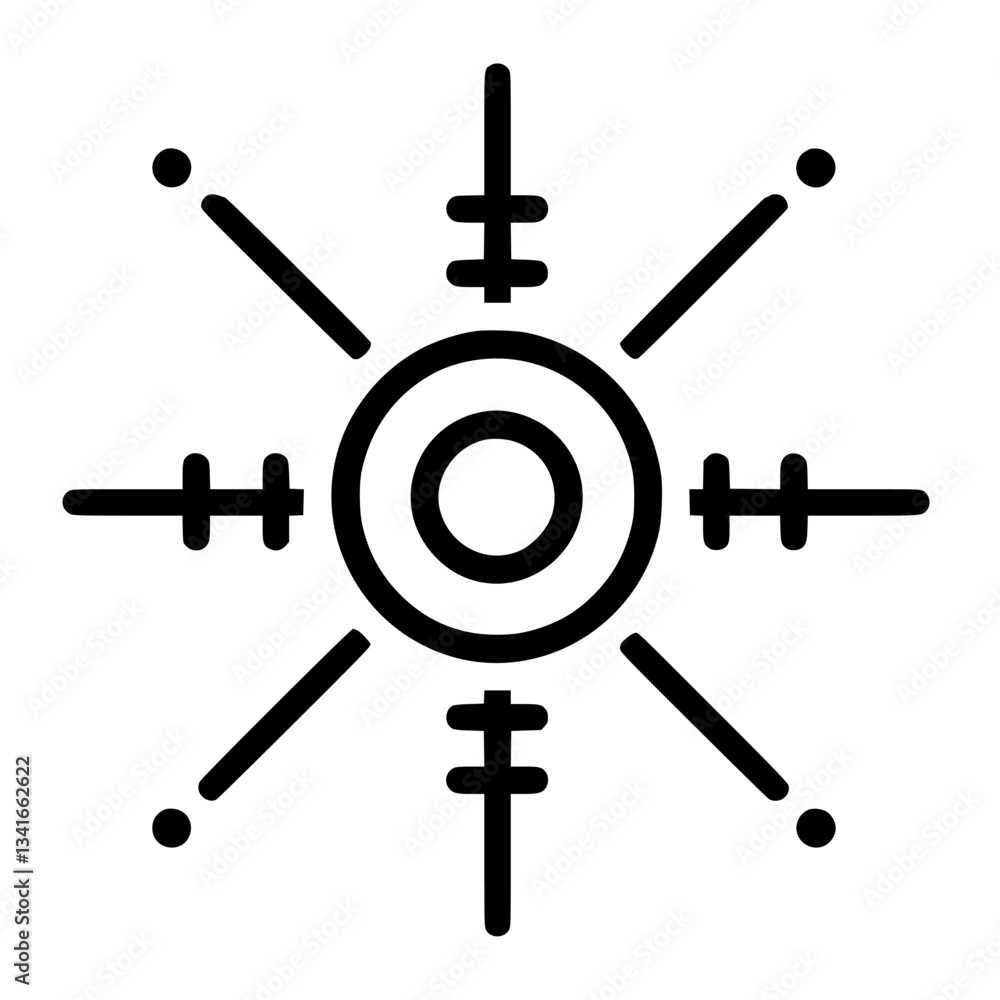 Poster unique geometric symbol with radiating lines and circular center designed for modern art application
