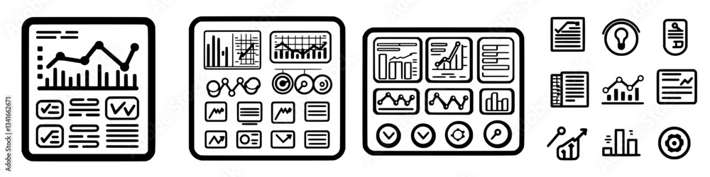 Poster collection of various data visualization charts and graphs displayed on screen for analysis and pres