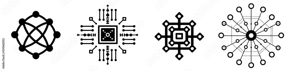 Aufkleber collection of abstract geometric designs featuring interconnected shapes and patterns in black