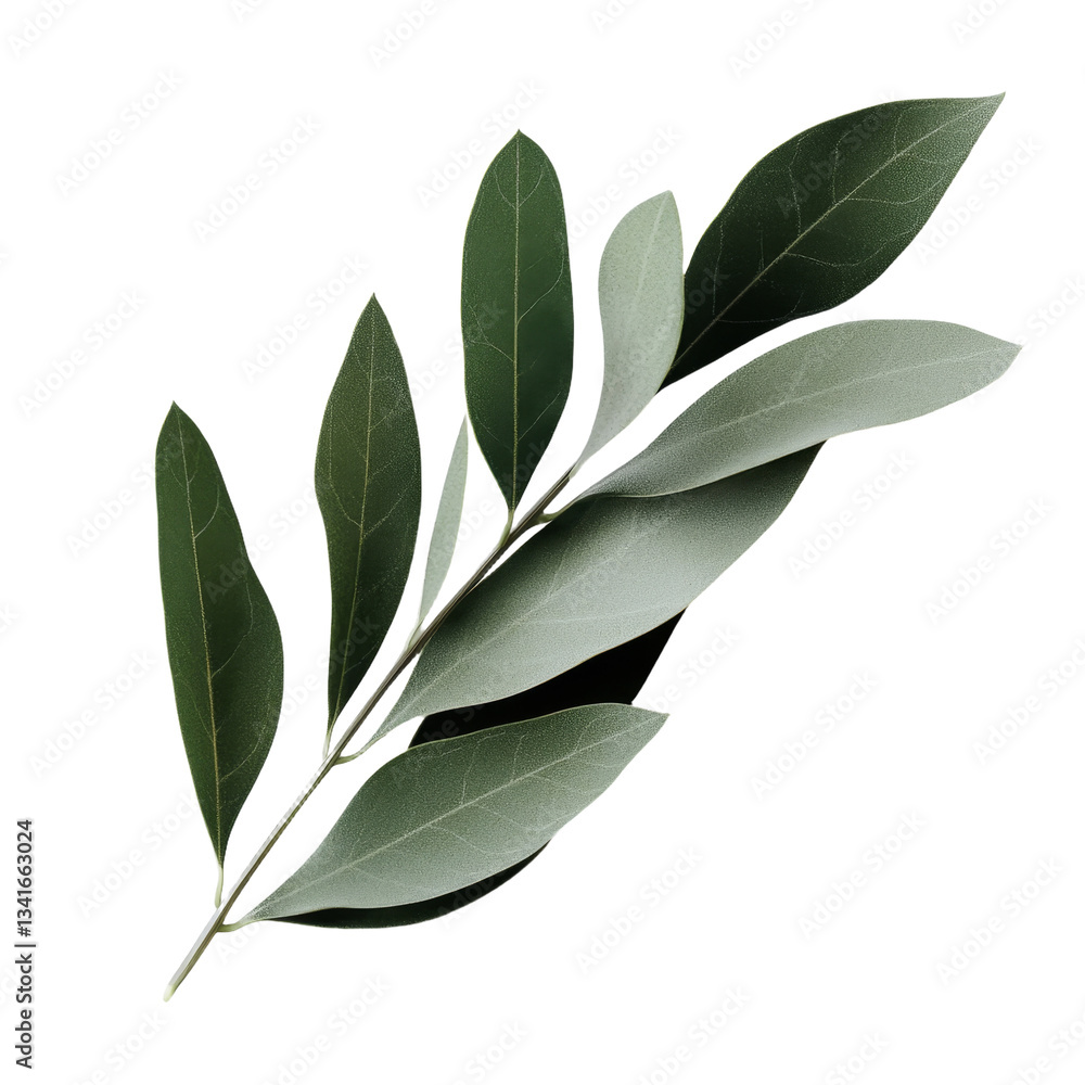 Poster Fresh olive branch leaves are shown isolated on a transparent background using Generative Ai