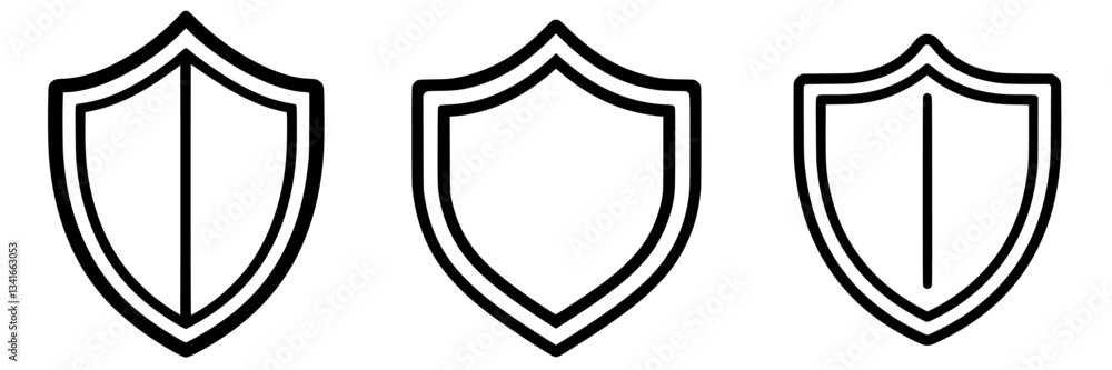 Poster various shield icons showcasing different designs and styles for security concepts in graphic illust