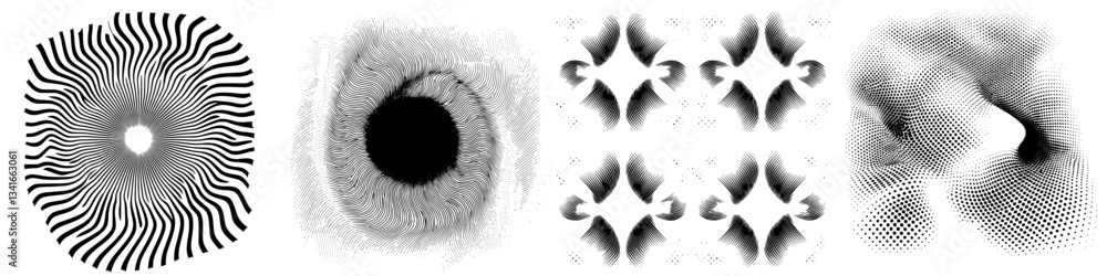 Poster abstract patterns showcasing intricate designs and texture variations in black and white on a light 