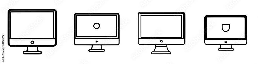 Poster visual representations of computer screens showcasing different states and designs in a minimalistic