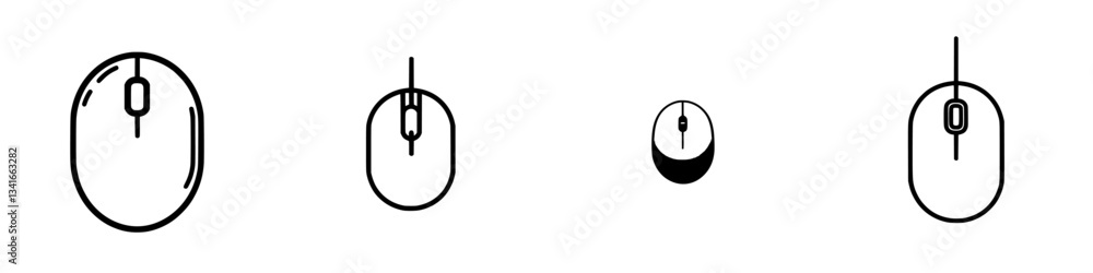 Poster illustrations of computer mice showcasing various designs and styles in a minimalist format