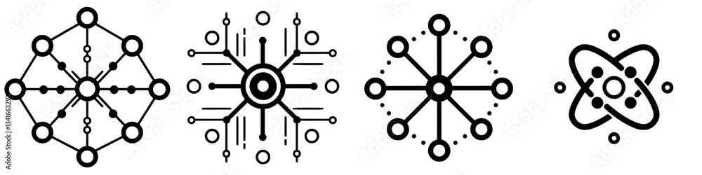 Aufkleber geometric patterns representing scientific concepts in black and white visual art form at an abstrac