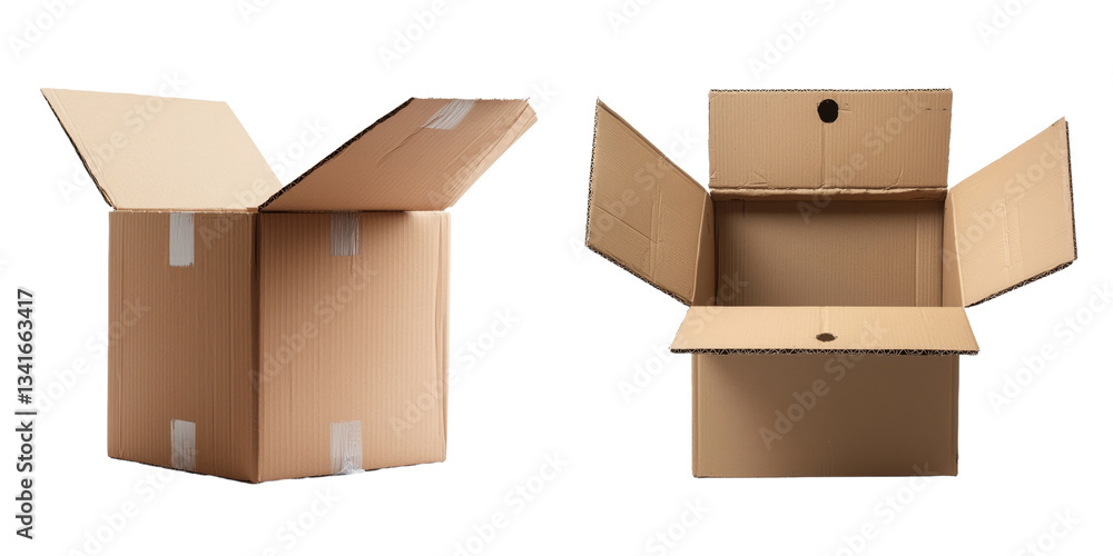 Poster Generative Ai has created an image of an open cardboard box isolated on a transparent background
