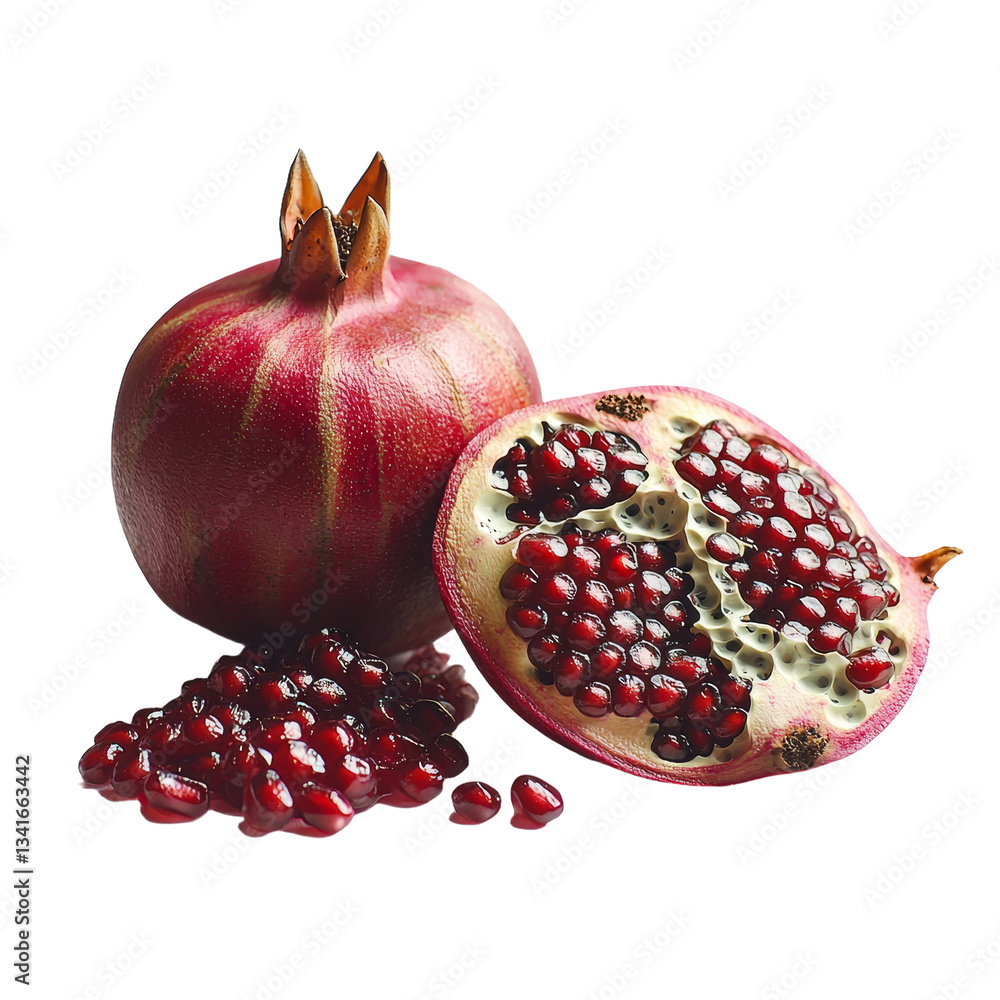 Poster On a transparent background, a pomegranate half is shown in isolation, generated using stock techniques