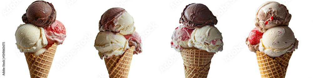 Poster Isolated on a transparent background, an ice cream cone is generated using stock
