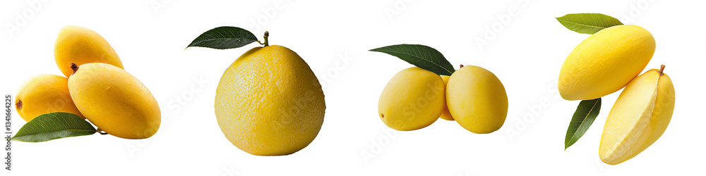 Poster Generative Ai has created an image of a ripe yellow mango, paired with a green leaf, set against a transparent background