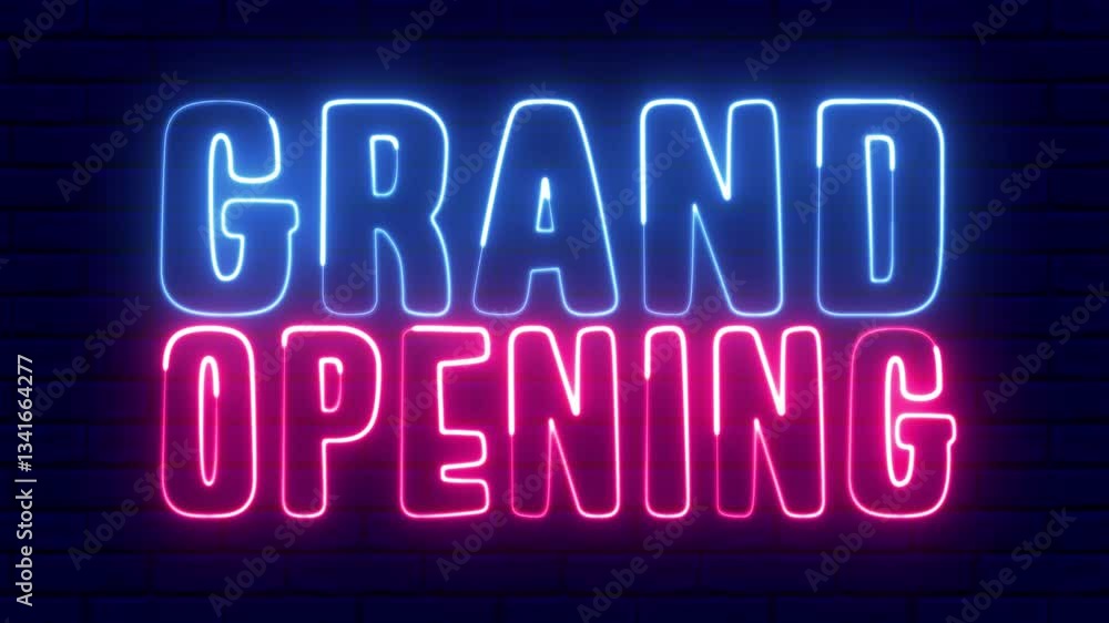 Poster grand opening text font with neon light. luminous and shimmering haze inside the letters of the text