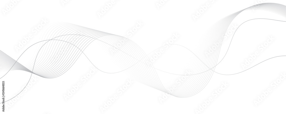 Poster abstract gray wave dynamic curve lines on transparent background with flowing particles. digital ene