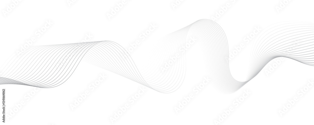 Poster abstract gray wave dynamic curve lines on transparent background with flowing particles. digital ene