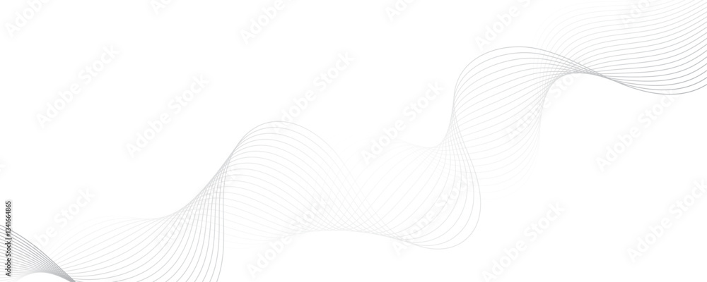 Poster abstract gray wave dynamic curve lines on transparent background with flowing particles. digital ene