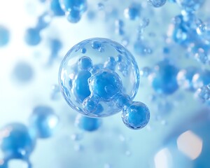 3D Molecular Structure with Transparent Blue Spheres